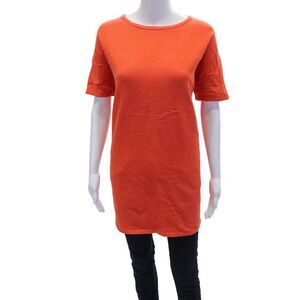 Organic John Patrick Womens Cotton Short Sleeve Tunic Top Solid Orange Size XS